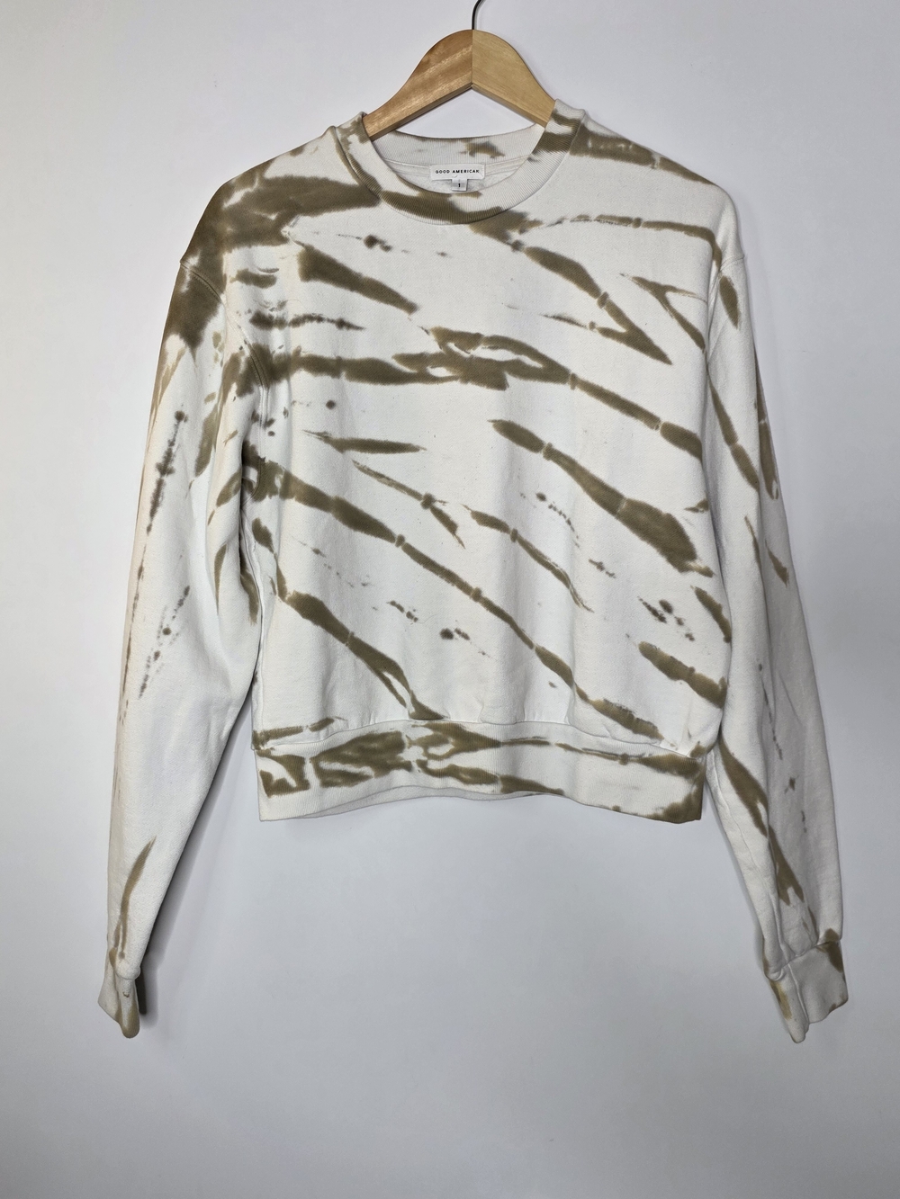 Good American Tie dye 100% cotton Crew Neck sweatshirt white/brown Size 1 -Sm/Md